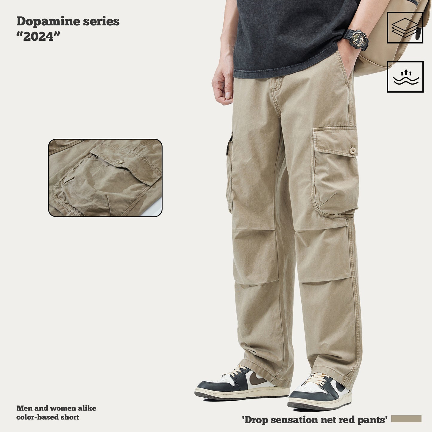 Pleated Knee Cargo Pants