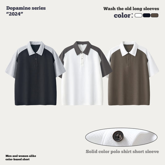 Raglan Button-Up Short Sleeve Polo Shirt