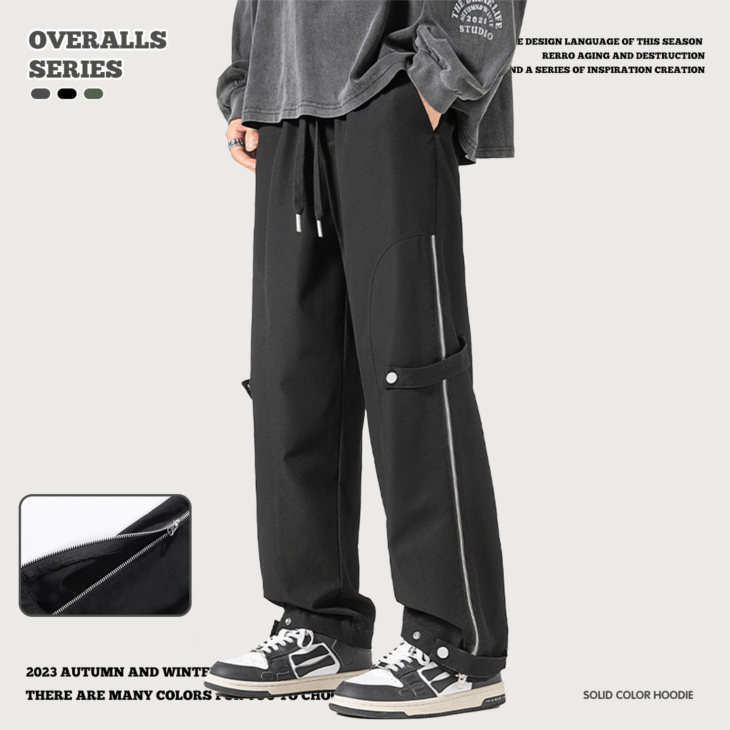 Side-Zip Straight Leg Cargo Pants