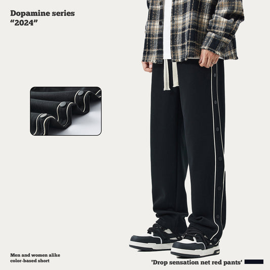 Side Snap Button Straight Leg Pants