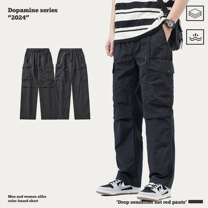 Pleated Knee Straight Leg Cargo Pants