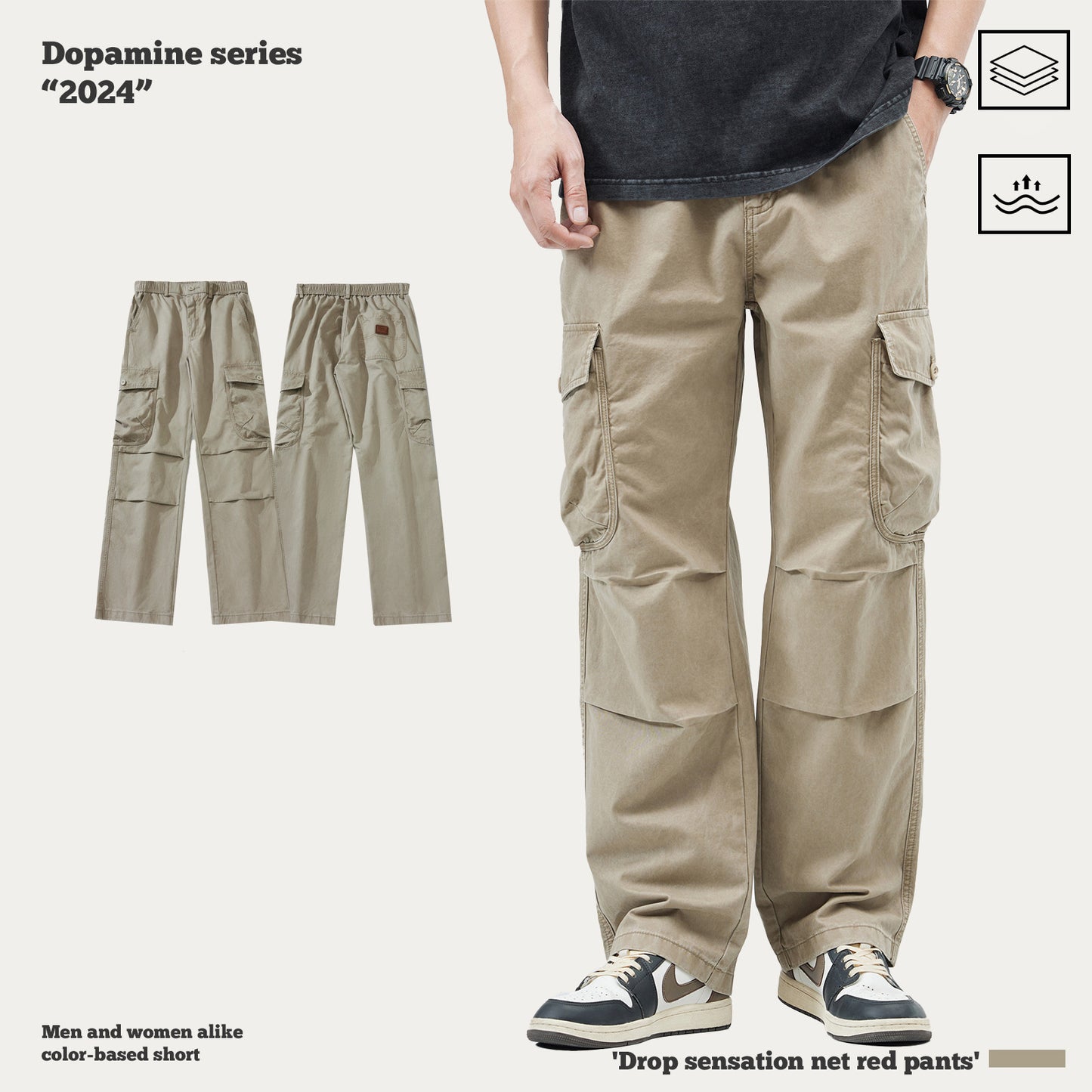 Pleated Knee Cargo Pants