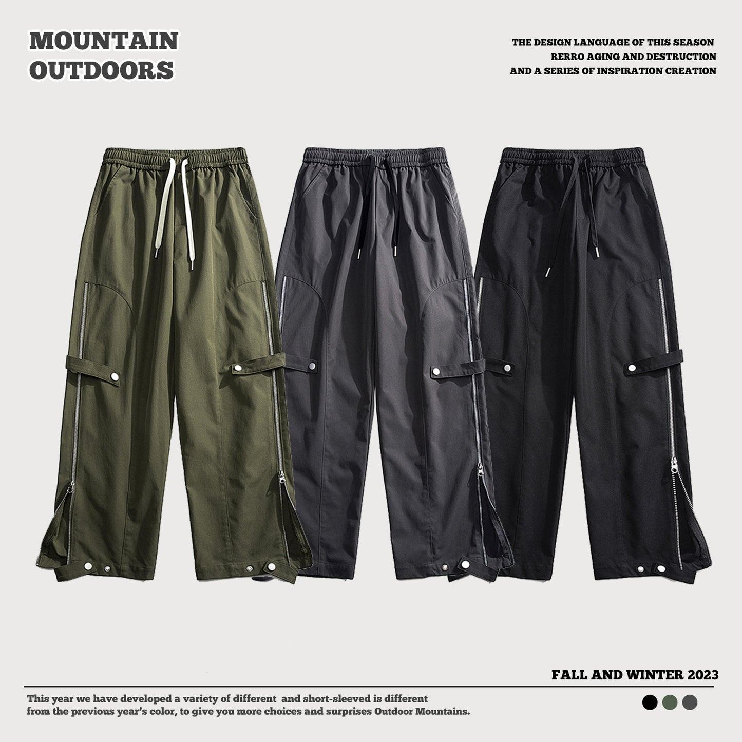 Side-Zip Straight Leg Cargo Pants