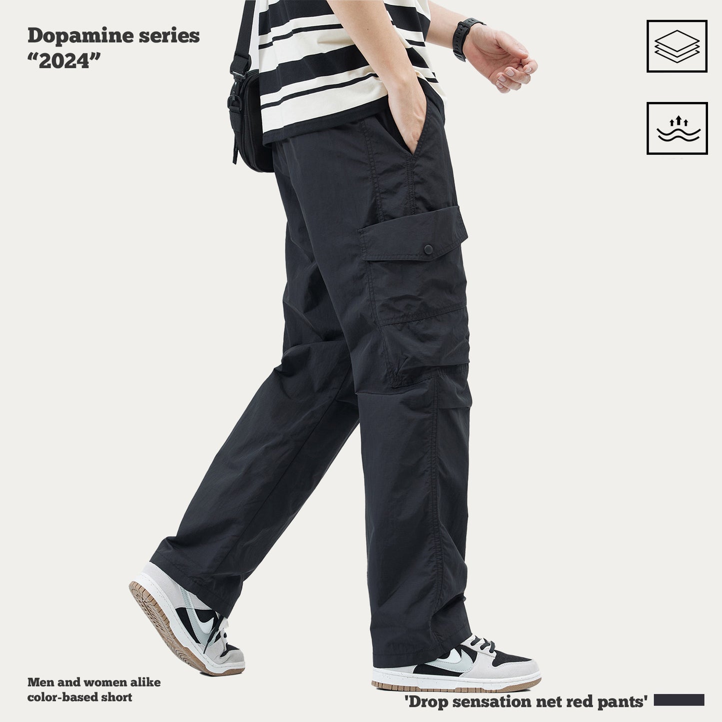 Pleated Knee Straight Leg Cargo Pants