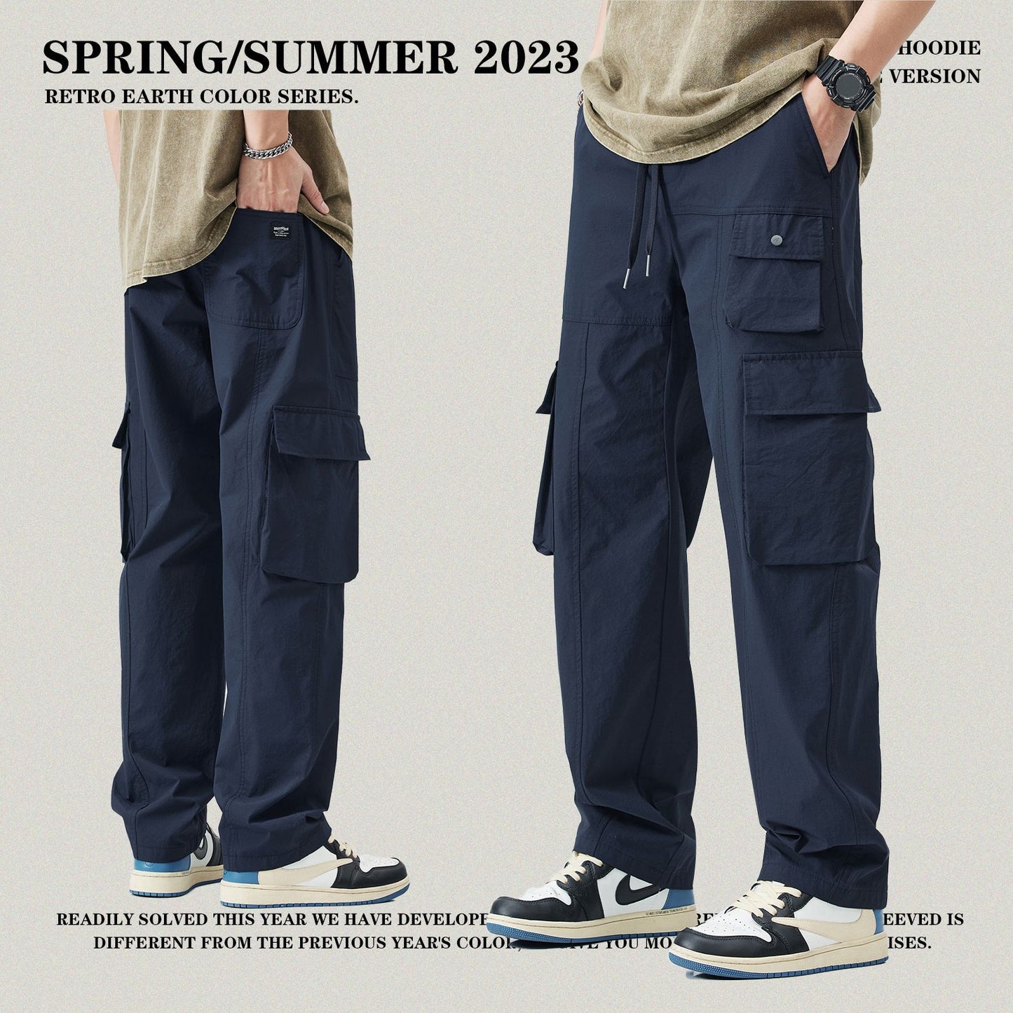 Pleated Knee Cargo Pants