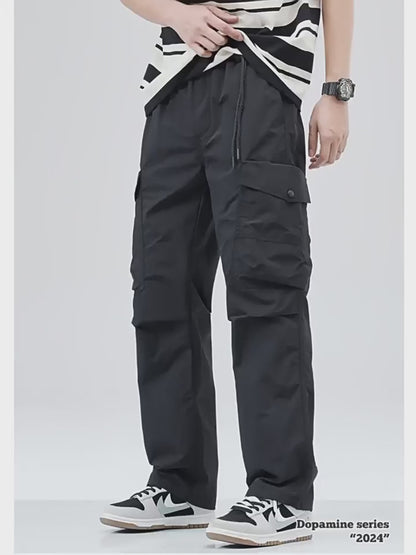 Pleated Knee Straight Leg Cargo Pants